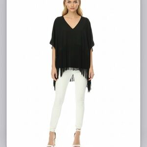BCBG Boho Fringe tops black pull on Size XS NWT